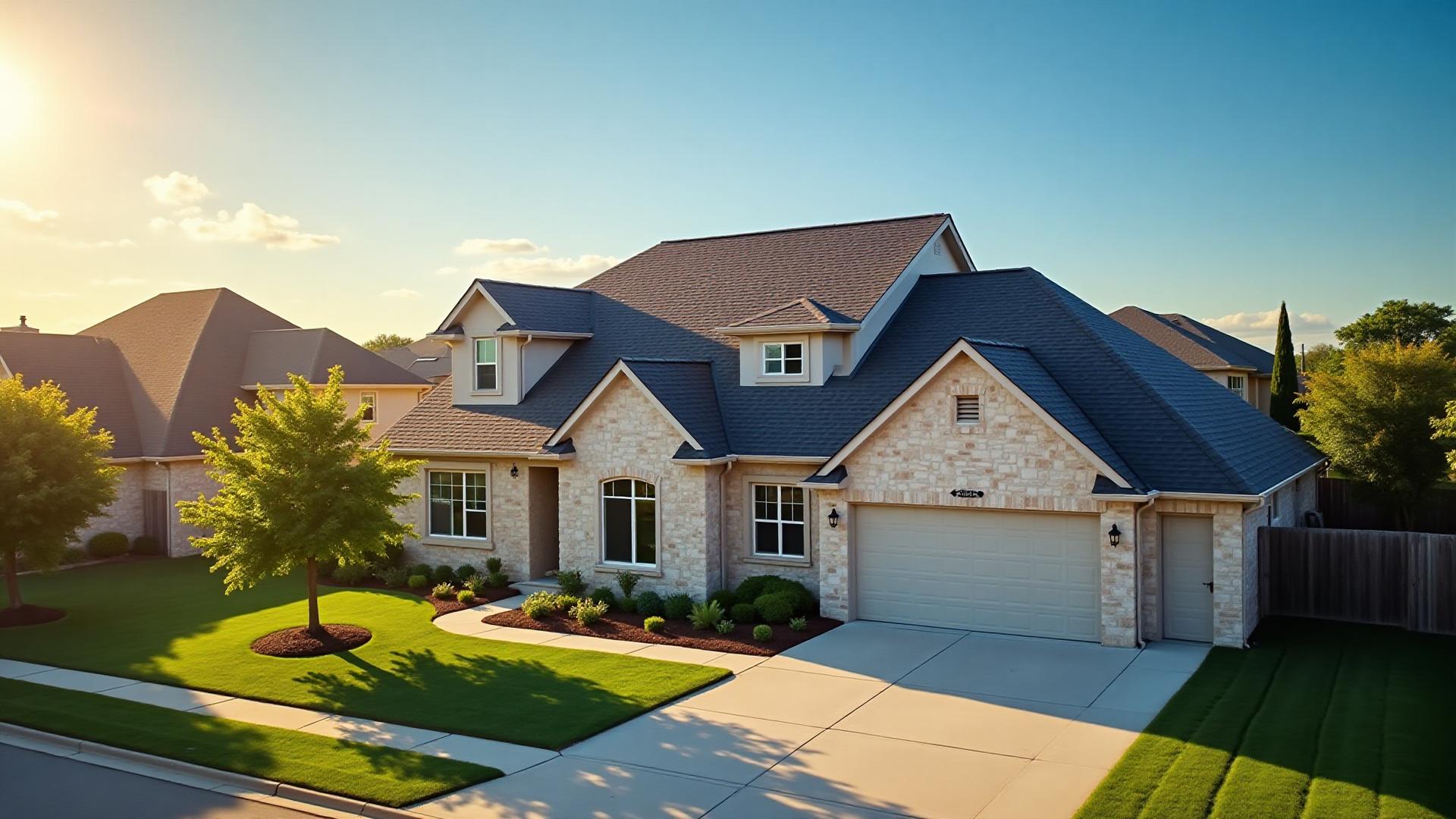 Professional roofing work on a beautiful Texas home