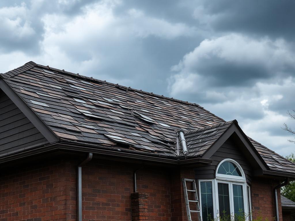 Storm damaged roof requiring emergency repair in Katy, Texas